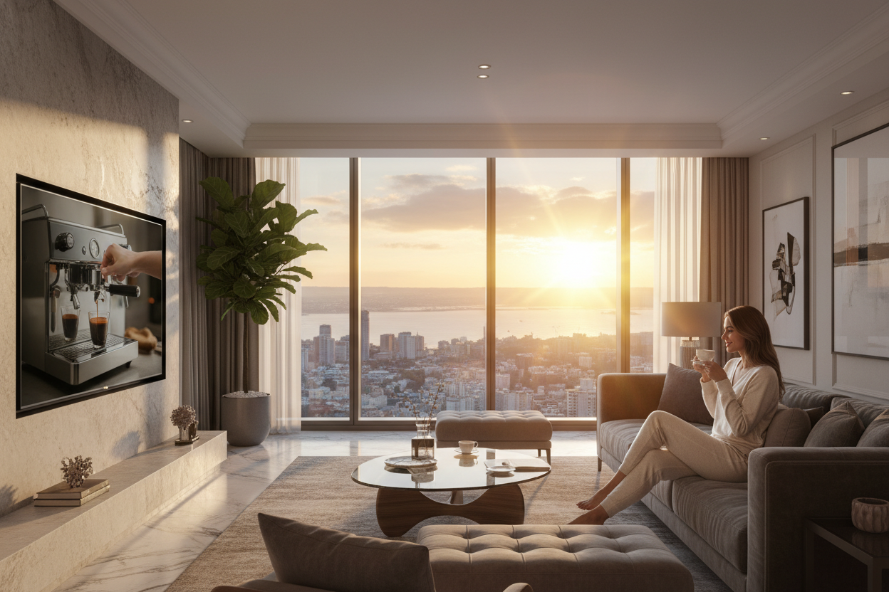 add on the tv someone making coffee