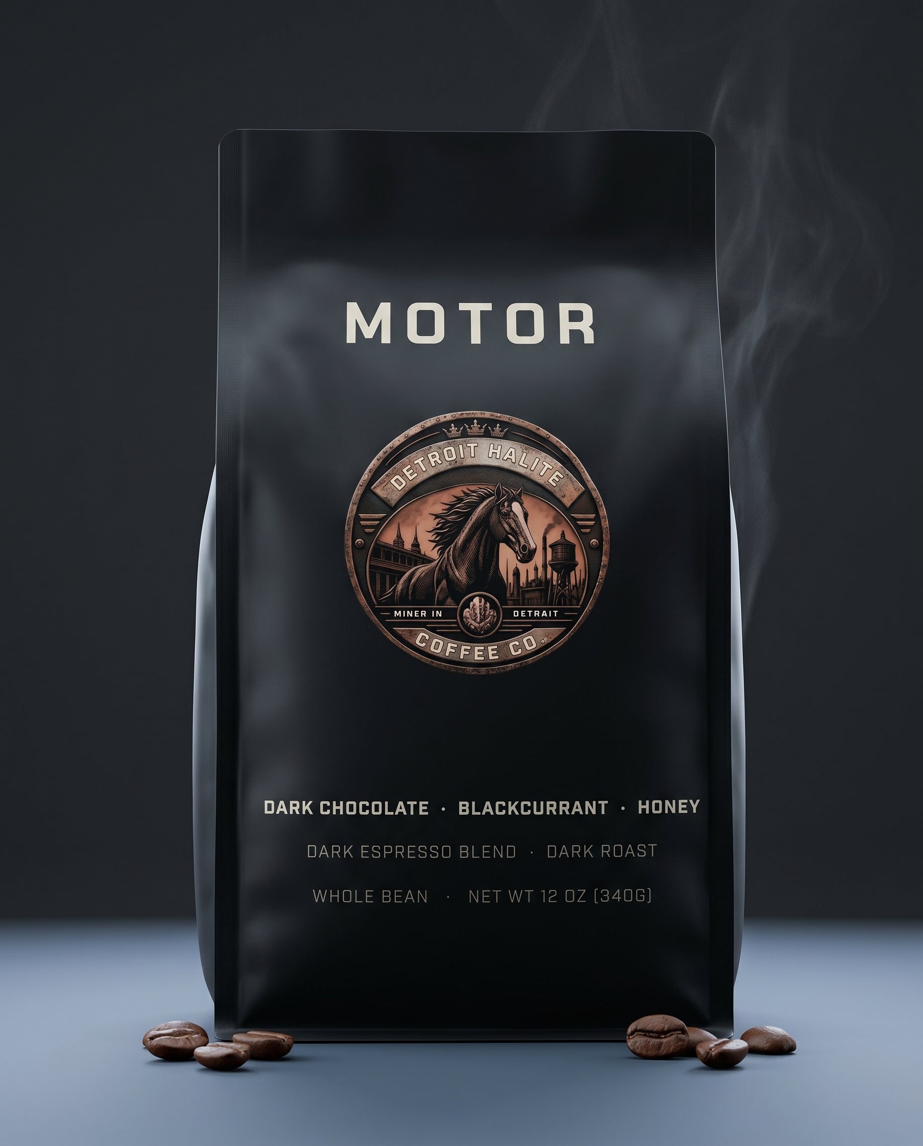 Detroit Halite Motor dark espresso blend coffee bag