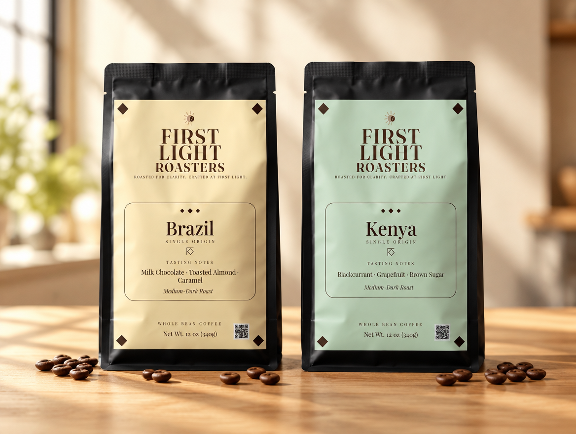 Discovery Duo: one 12 oz bag of Brazil and one 12 oz bag of Kenya from First Light Roasters